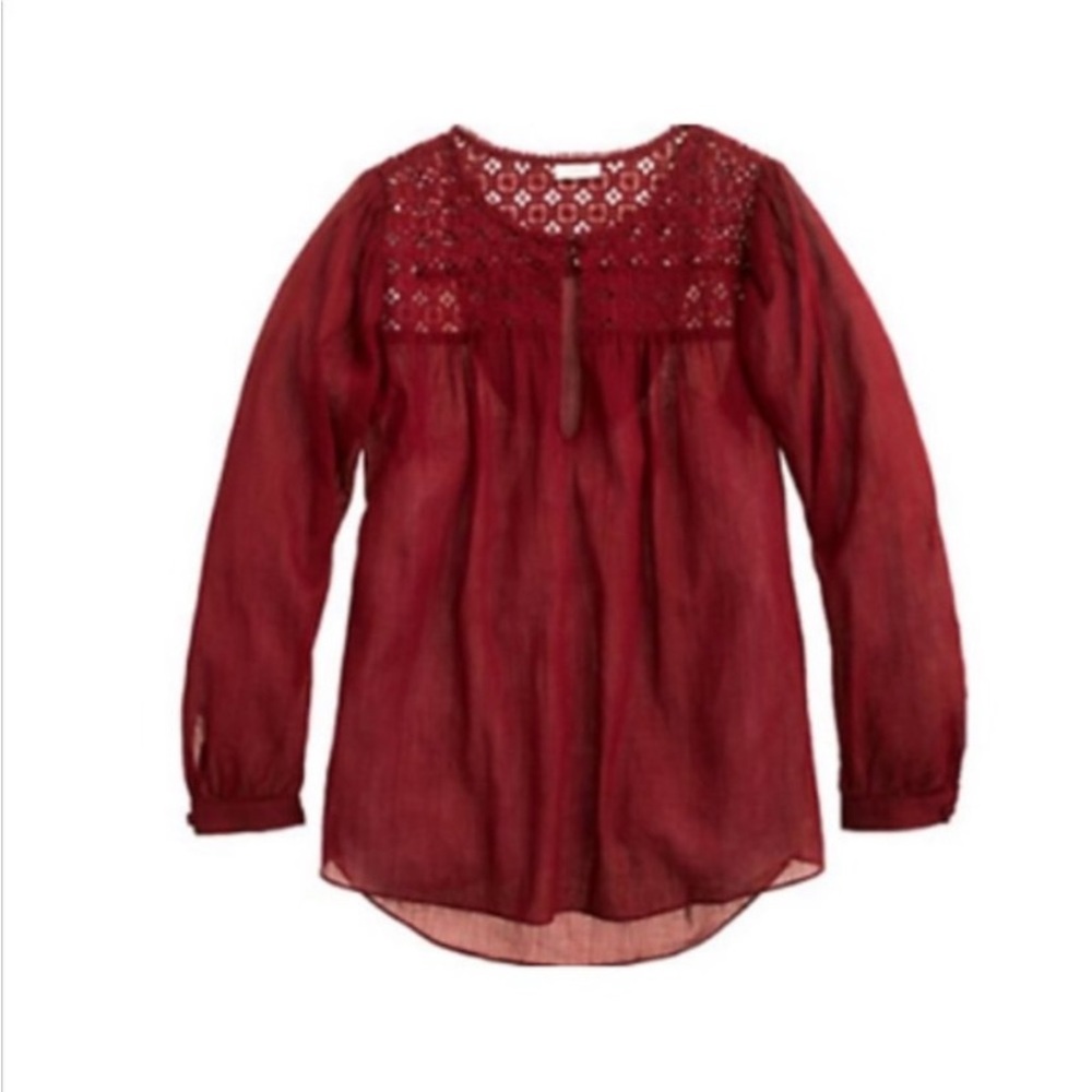 ⭐️ J. Crew Embroidered Gauze Top Maroon Burgundy Sz 6